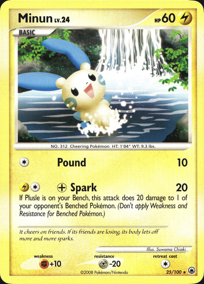 Minun 25/100 Rare Majestic Dawn Pokemon Near Mint