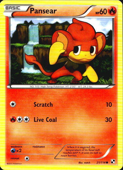 Pansear 21/114 Common Black & White Pokemon Near Mint