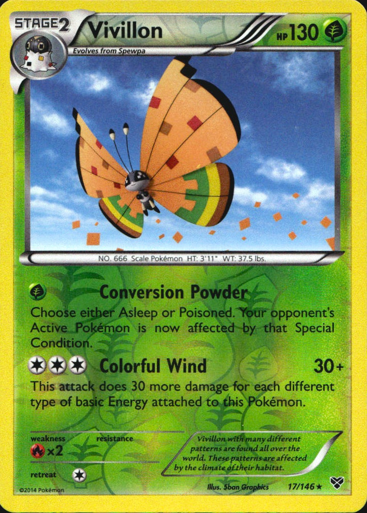 Vivillon 17/146 Holo Rare XY Pokemon Reverse Holo Near Mint