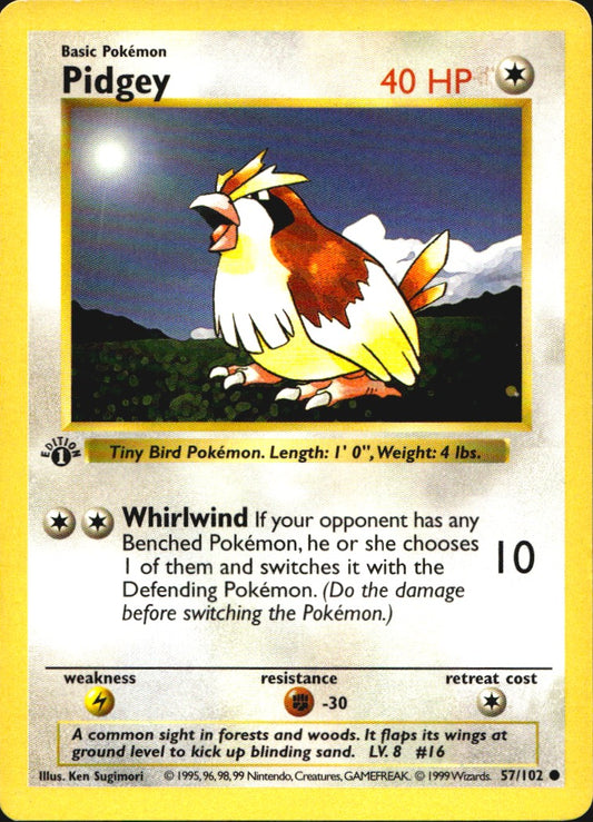 Pidgey 57/102 Common Base Set Shadowless Pokemon 1st Edition Lightly Played