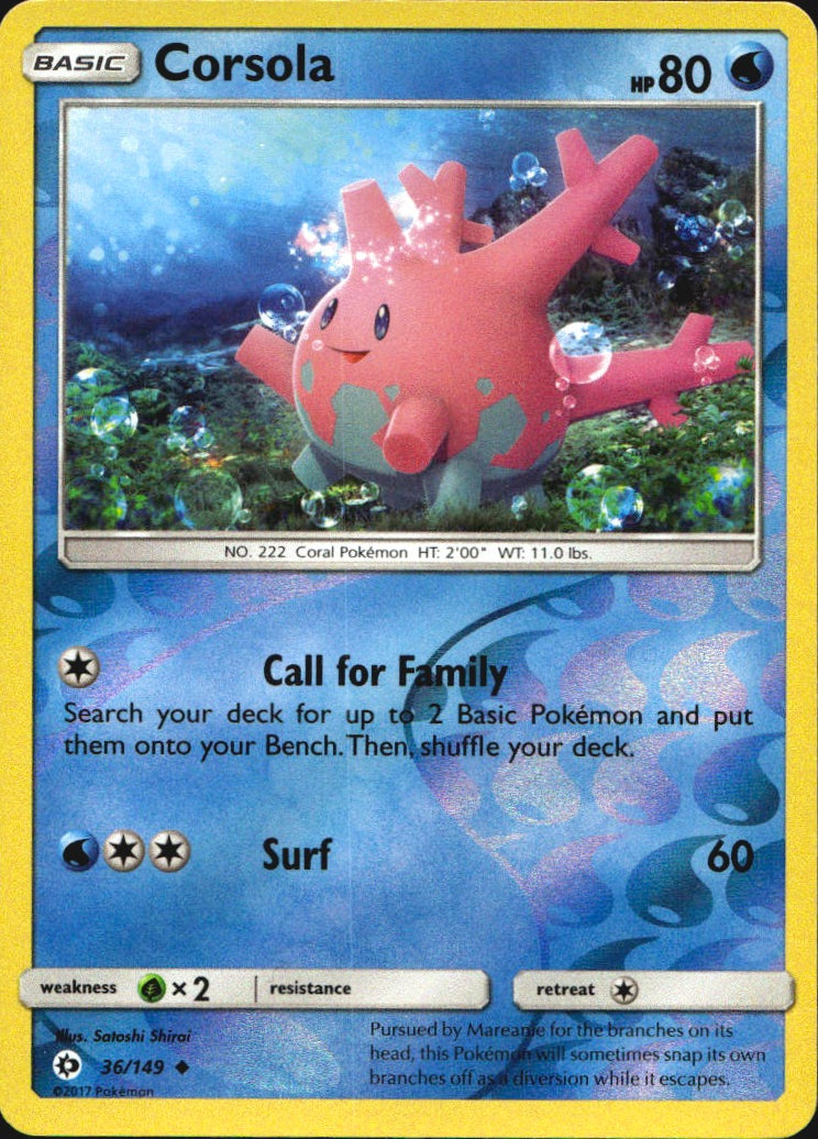 Corsola 36/149 Uncommon Sun & Moon Pokemon Reverse Holo Near Mint