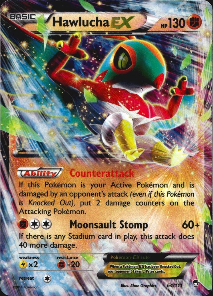 Hawlucha EX 64/111 Holo EX Rare Furious Fists Pokemon Near Mint