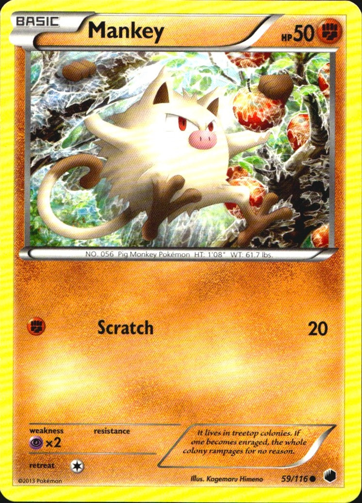 Mankey 59/116 Common Plasma Freeze Pokemon Near Mint