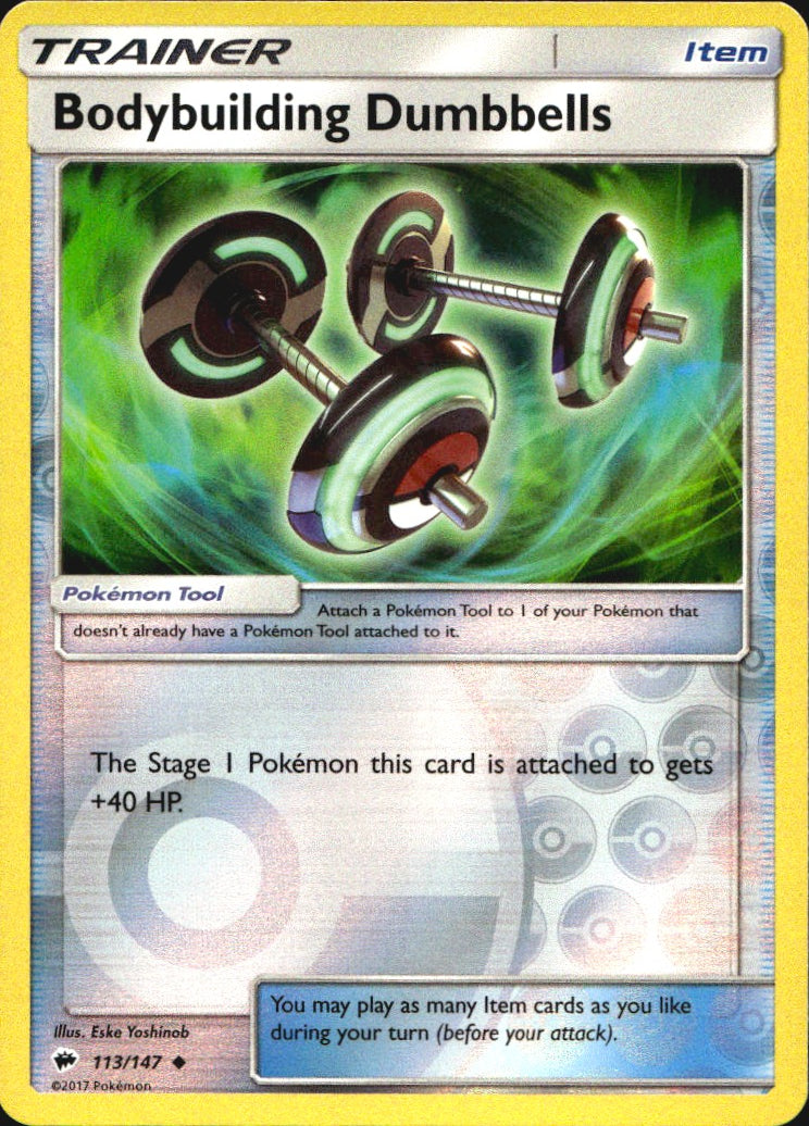 Bodybuilding Dumbbells 113/147 Uncommon Burning Shadows Pokemon Reverse Holo NM