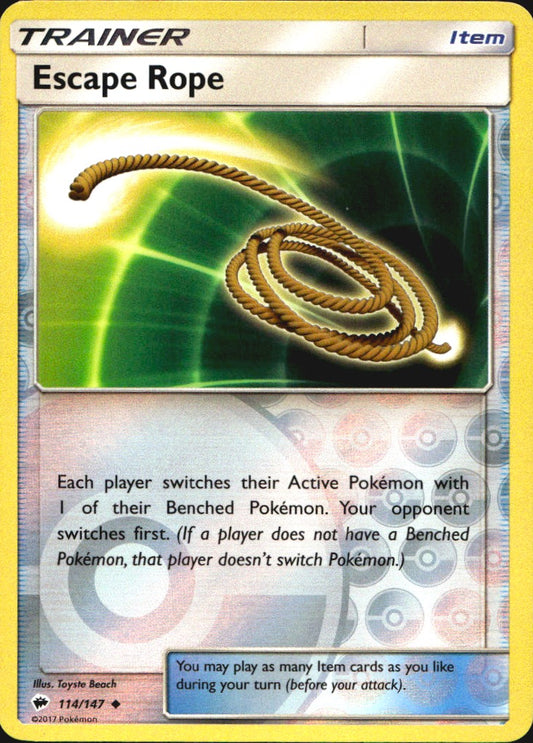 Escape Rope 114/147 Uncommon Burning Shadows Pokemon Reverse Holo Near Mint