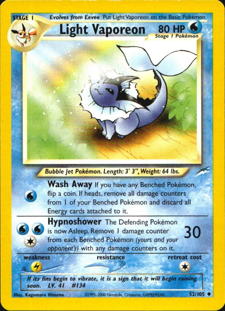 Light Vaporeon 52/105 Uncommon Neo Destiny Pokemon Lightly Played
