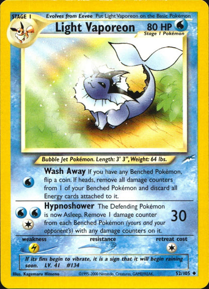 Light Vaporeon 52/105 Uncommon Neo Destiny Pokemon Lightly Played