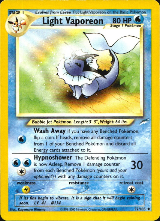 Light Vaporeon 52/105 Uncommon Neo Destiny Pokemon Lightly Played
