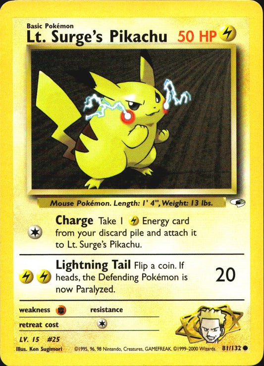 Lt. Surge's Pikachu 81/132 Common Gym Heroes Pokemon Near Mint