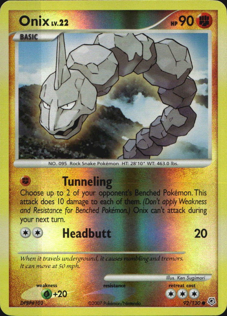 Onix 92/130 Common Diamond & Pearl Pokemon Reverse Holo Near Mint