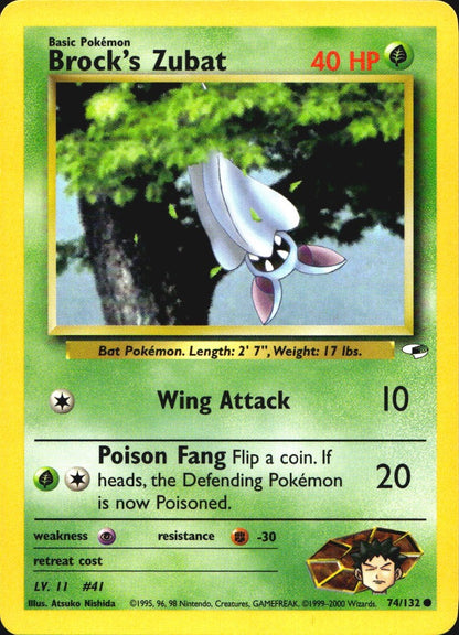 Brock's Zubat 74/132 Common Gym Heroes Pokemon Near Mint