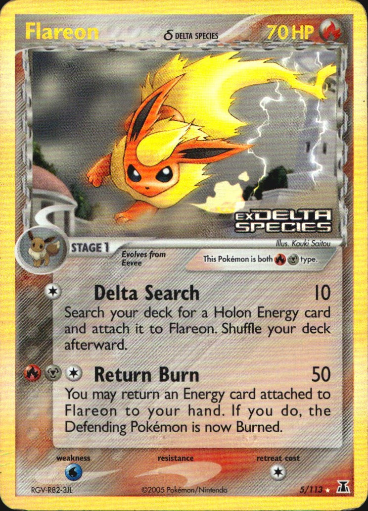 Flareon 5/113 Holo Rare Delta Species Pokemon Reverse Holo Lightly Played