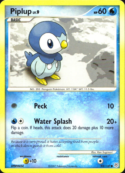 Piplup 93/130 Common Diamond & Pearl Pokemon Near Mint