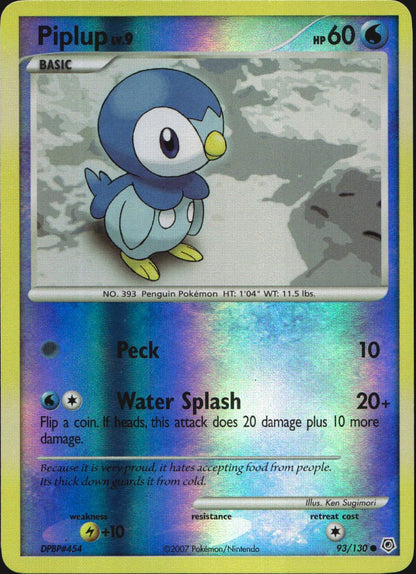 Piplup 93/130 Common Diamond & Pearl Pokemon Reverse Holo Near Mint