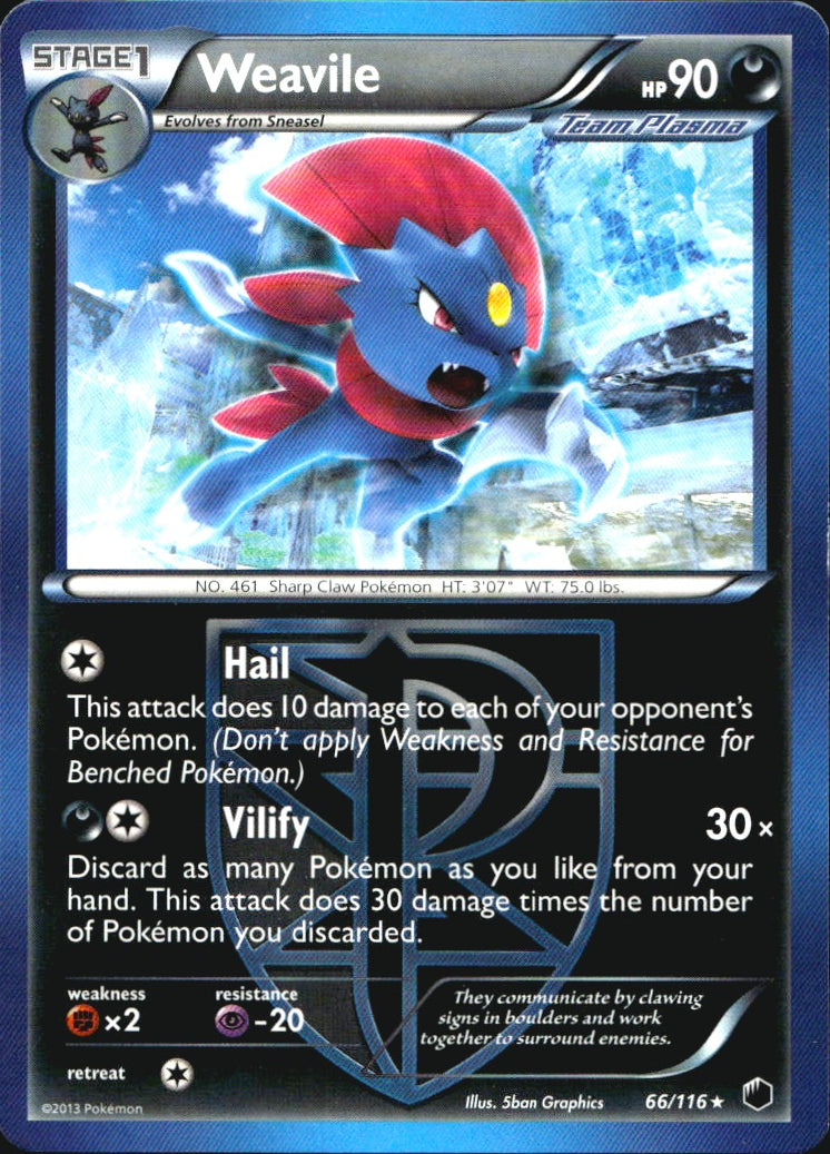 Weavile 66/116 Rare Plasma Freeze Pokemon Near Mint