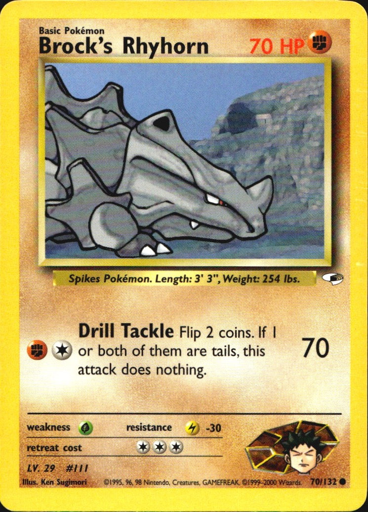 Brock's Rhyhorn 70/132 Common Gym Heroes Pokemon Near Mint