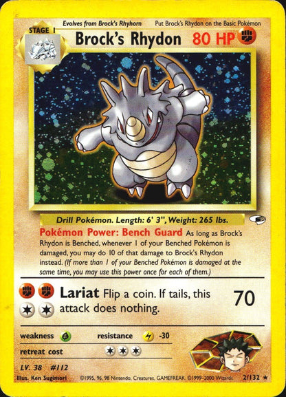 Brock's Rhydon 2/132 Holo Rare Gym Heroes Pokemon Moderately Played