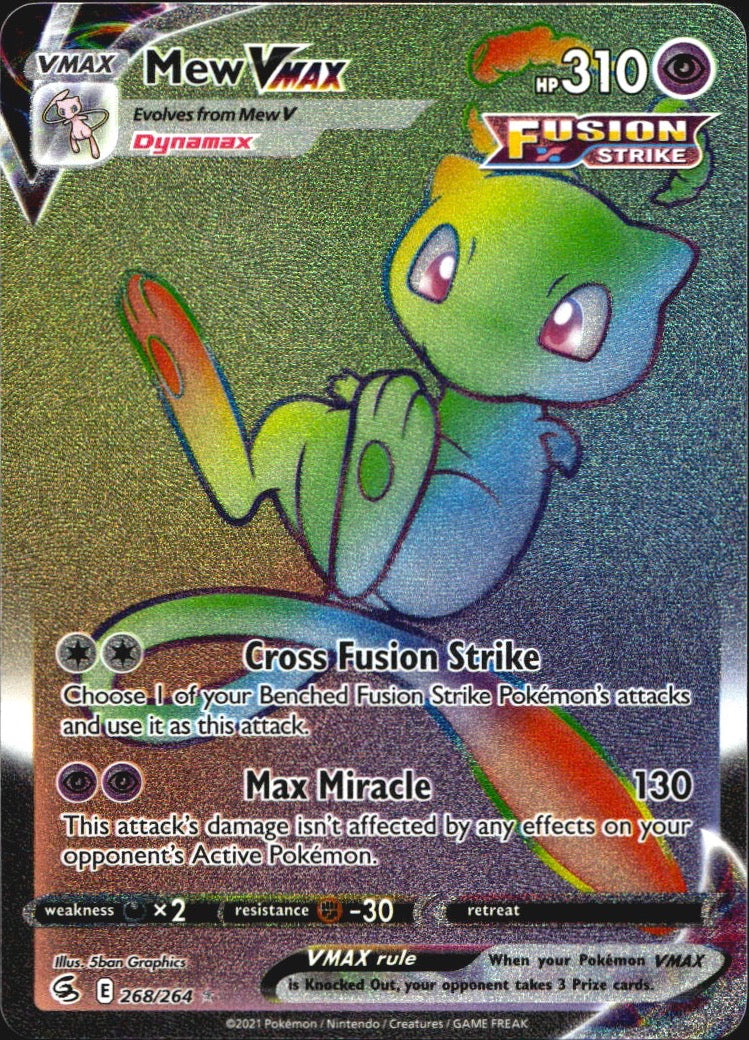 Mew VMAX 268/264 Rare Rainbow Fusion Strike Pokemon Near Mint