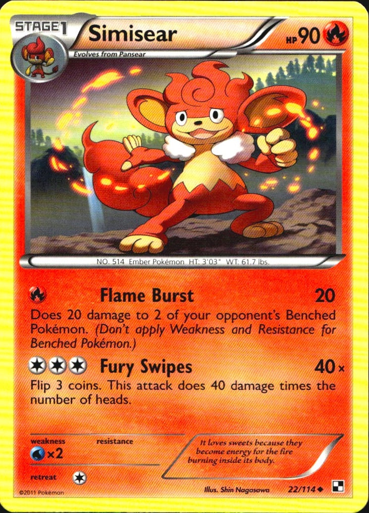Simisear 22/114 Uncommon Black & White Pokemon Near Mint