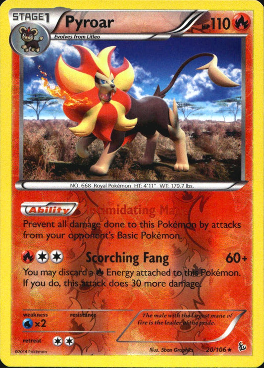 Pyroar 20/106 Holo Rare Flashfire Pokemon Reverse Holo Near Mint