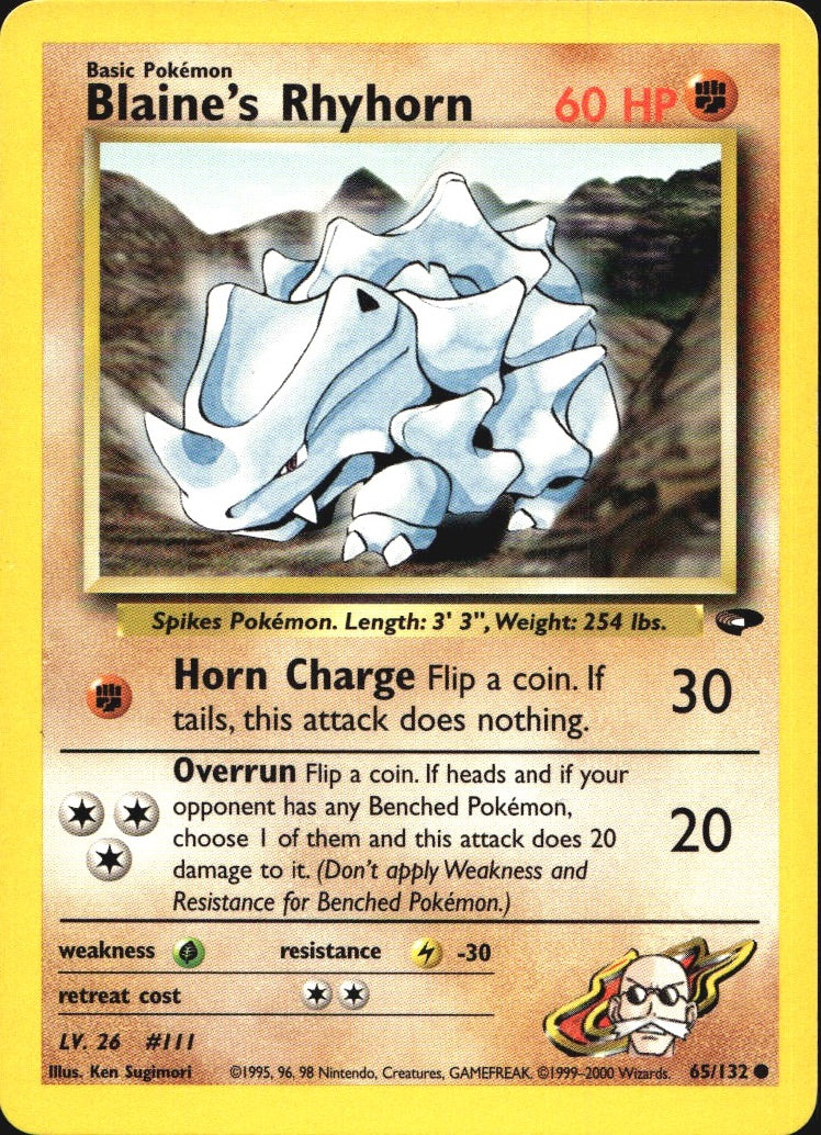 Blaine's Rhyhorn 65/132 Common Gym Challenge Pokemon Near Mint