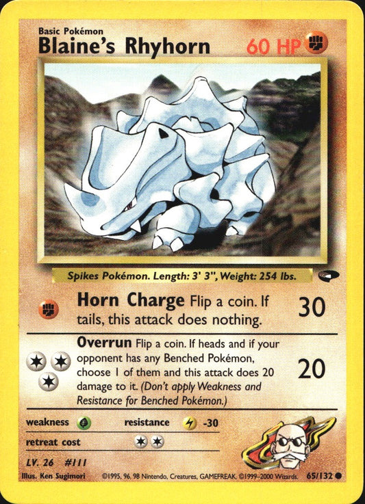 Blaine's Rhyhorn 65/132 Common Gym Challenge Pokemon Near Mint