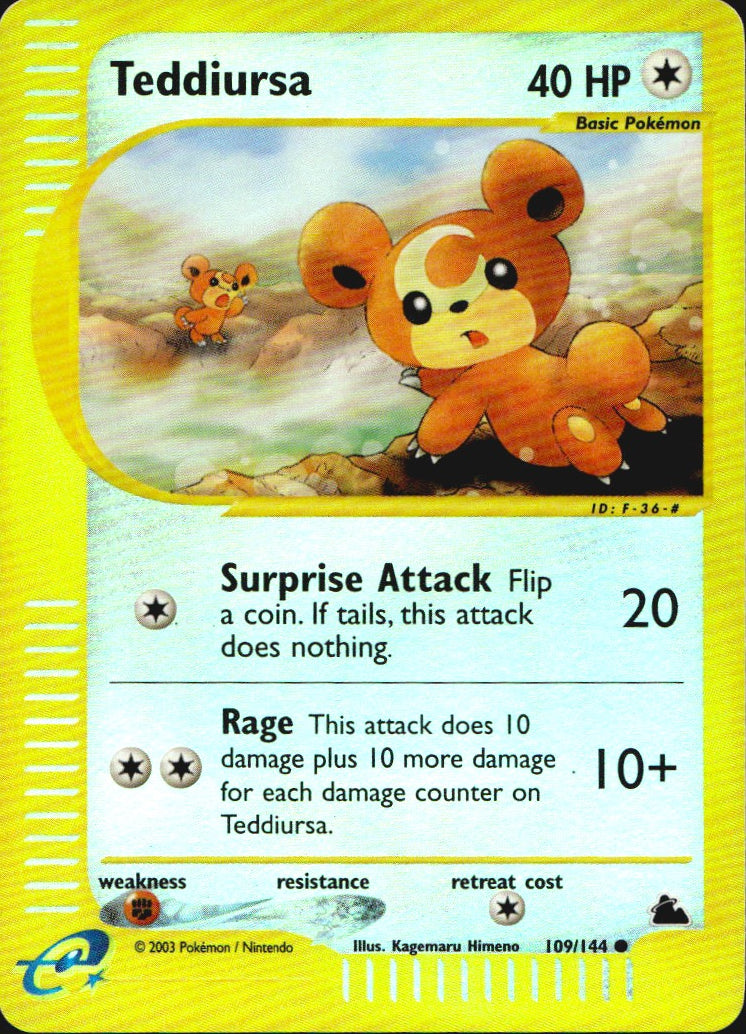 Teddiursa 109/144 Common Skyridge Pokemon Reverse Holo Near Mint