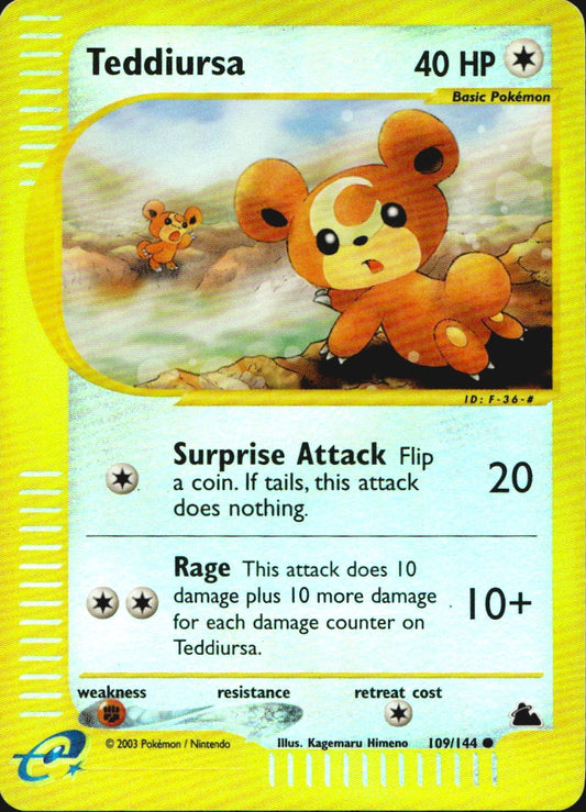 Teddiursa 109/144 Common Skyridge Pokemon Reverse Holo Near Mint