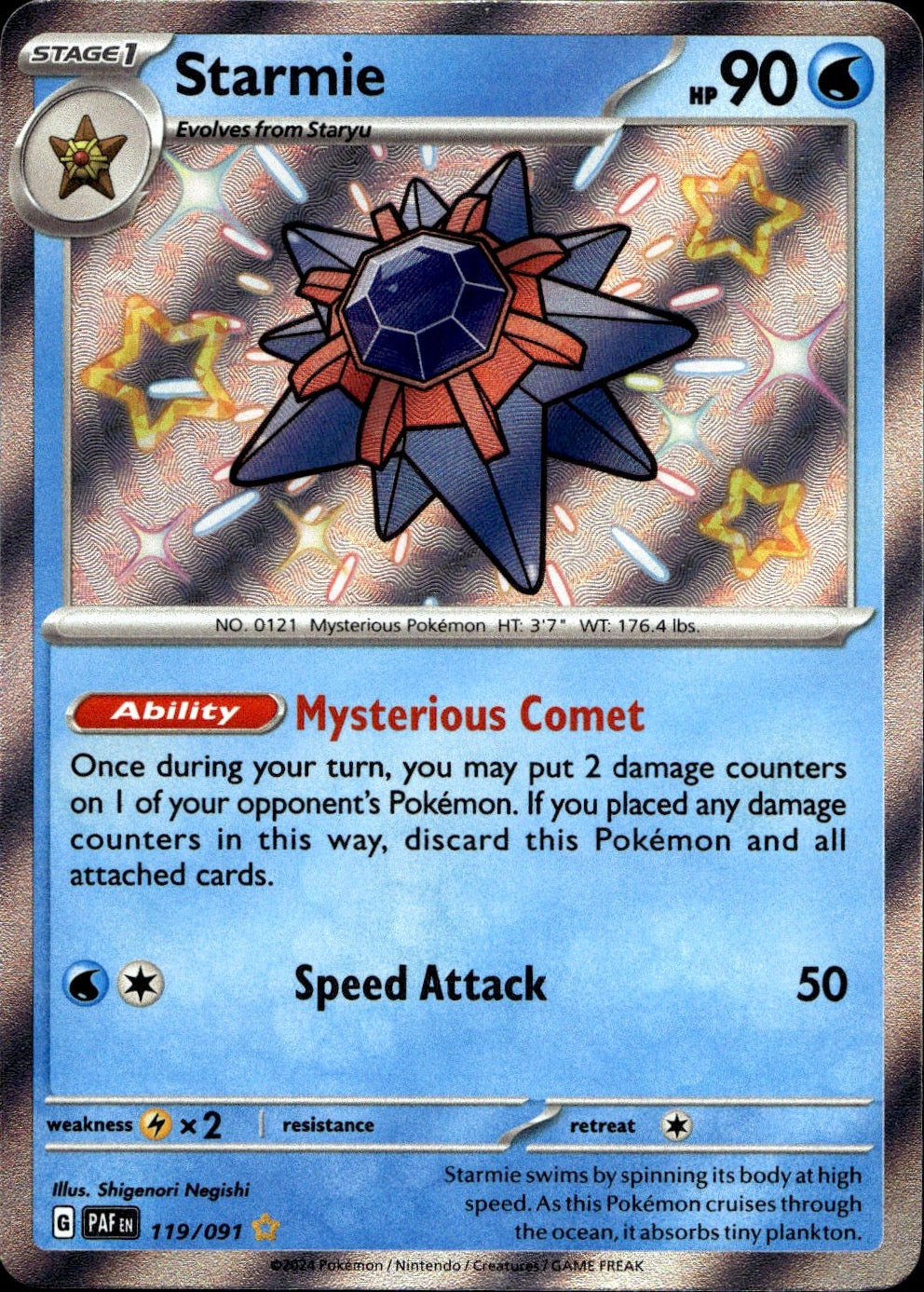 Starmie 119/091 Shiny Rare Paldean Fates Pokemon Near Mint