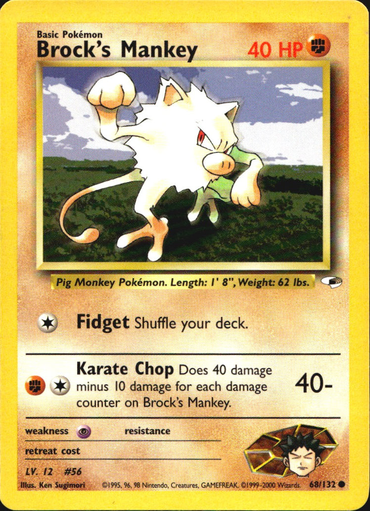 Brock's Mankey 68/132 Common Gym Heroes Pokemon Near Mint