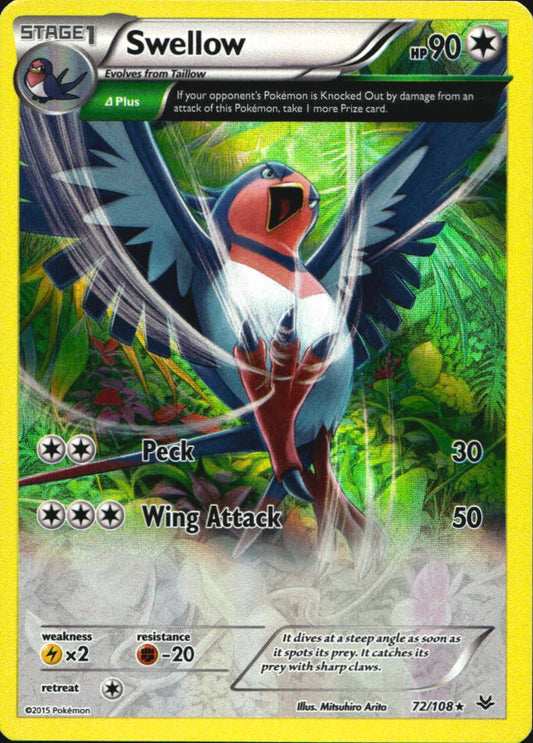 Swellow 72/108 Holo Rare Roaring Skies Pokemon Near Mint