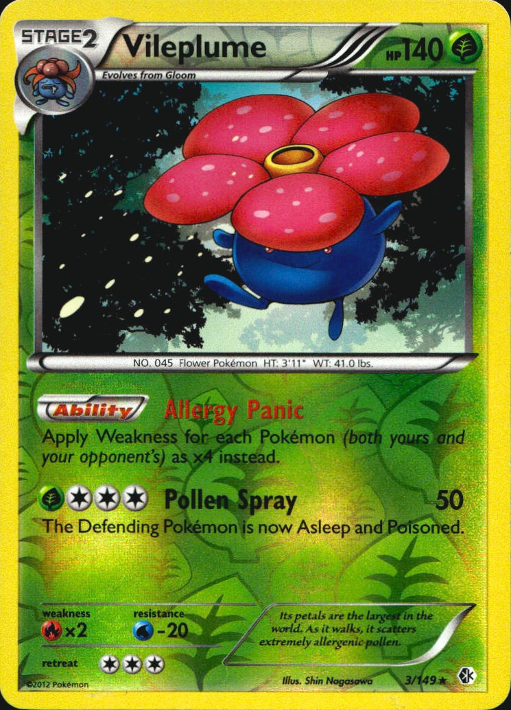 Vileplume 3/149 Holo Rare Boundaries Crossed Pokemon Reverse Holo Near Mint