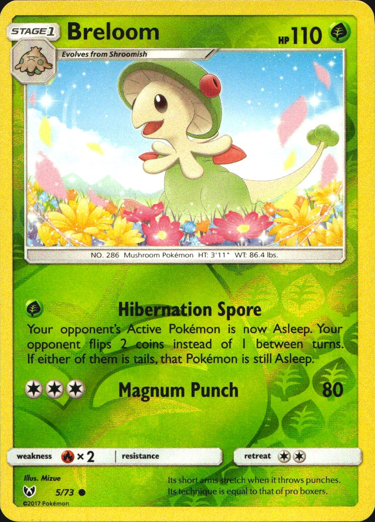 Breloom 5/73 Common Shining Legends Pokemon Reverse Holo Near Mint