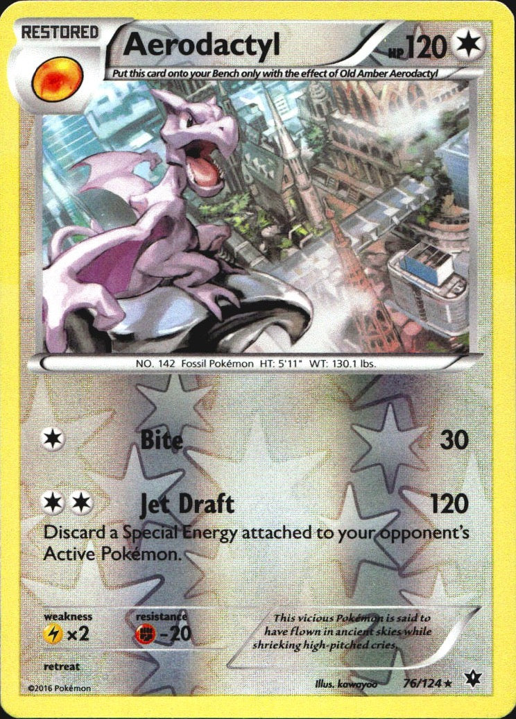 Aerodactyl 76/124 Rare Fates Collide Pokemon Reverse Holo Near Mint
