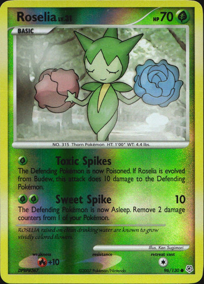 Roselia 96/130 Common Diamond & Pearl Pokemon Reverse Holo Near Mint