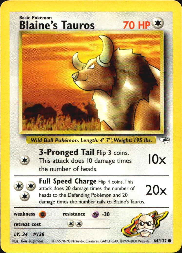 Blaine's Tauros 64/132 Common Gym Heroes Pokemon Near Mint
