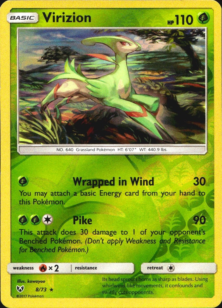 Virizion 8/73 Holo Rare Shining Legends Pokemon Reverse Holo Near Mint
