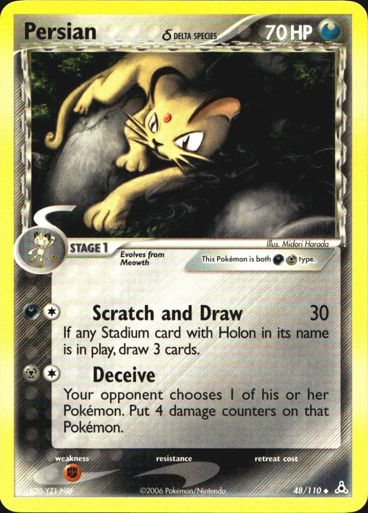Persian 48/110 Uncommon Holon Phantoms Pokemon Near Mint