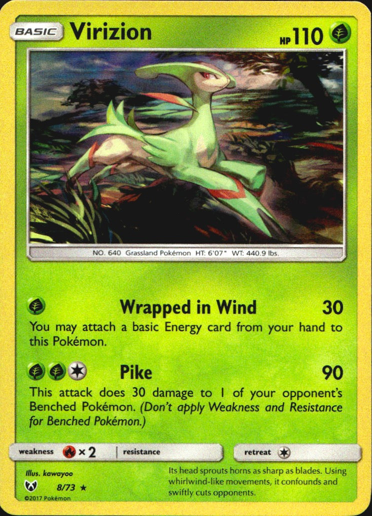 Virizion 8/73 Holo Rare Shining Legends Pokemon Reverse Holo Near Mint