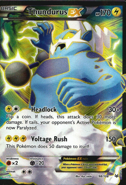Thundurus EX 98/108 Rare Ultra Roaring Skies Pokemon Near Mint