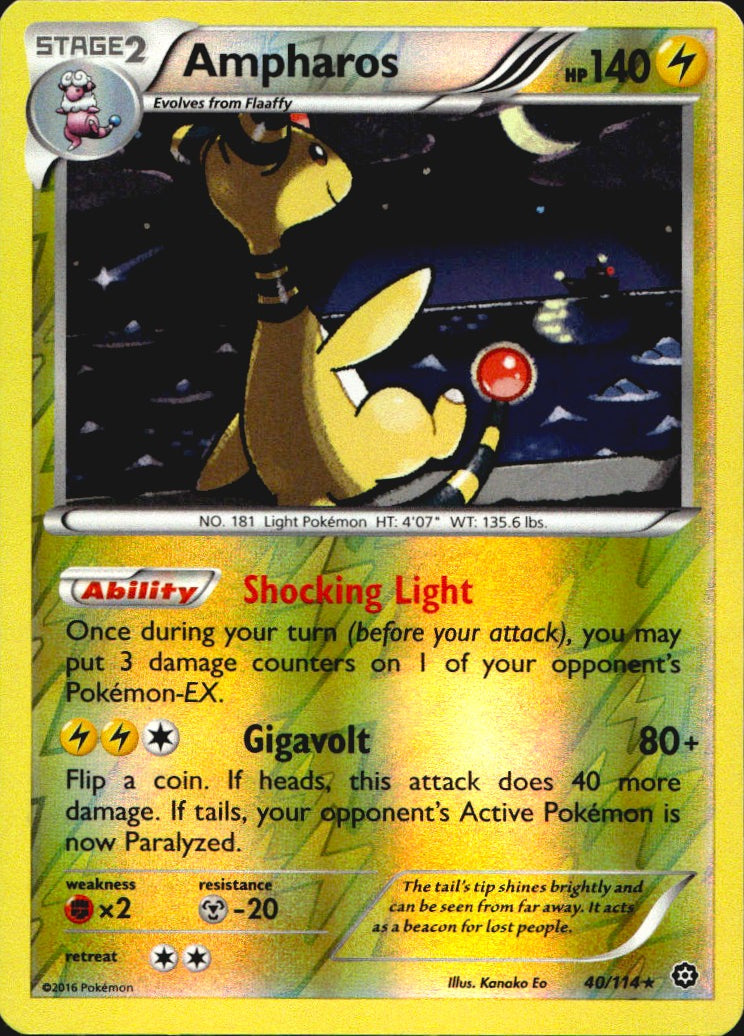 Ampharos 40/114 Steam Siege Pokemon Reverse Holo Near Mint
