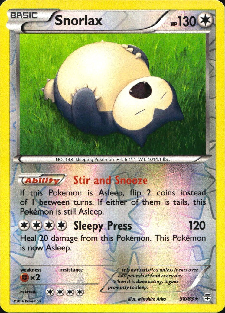 Snorlax 58/83 Rare Generations Pokemon Reverse Holo Near Mint