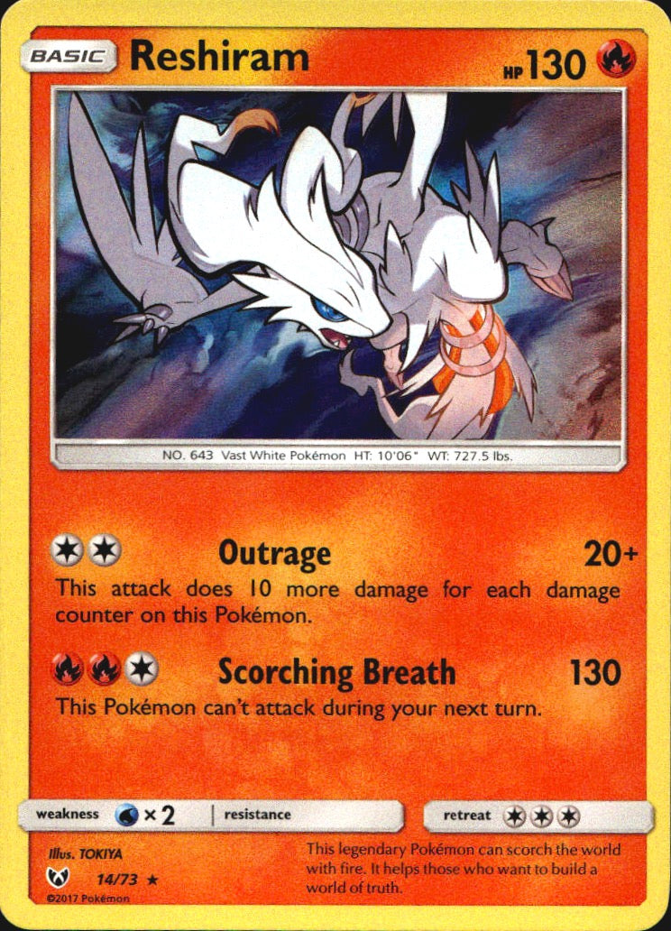Reshiram 14/73 Holo Rare Shining Legends Pokemon Near Mint