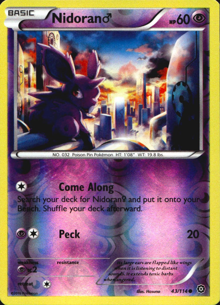 Nidoran M 43/114 Common Steam Siege Pokemon Reverse Holo Near Mint