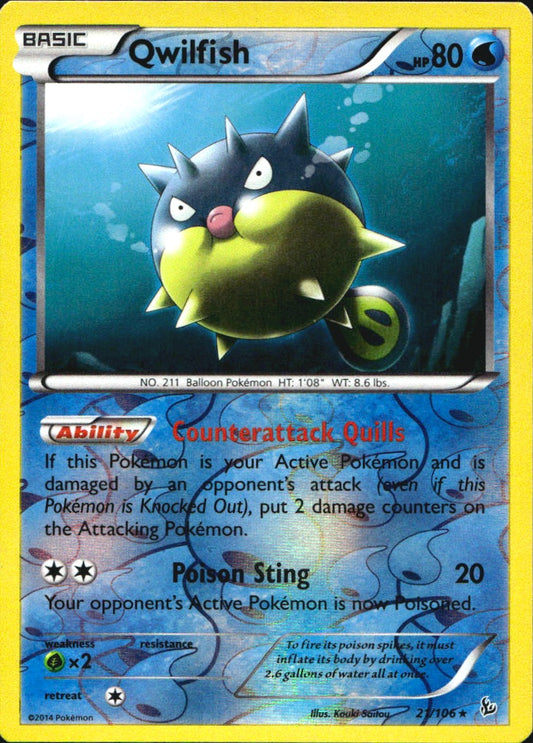 Qwilfish 21/106 Rare Flashfire Pokemon Reverse Holo Near Mint