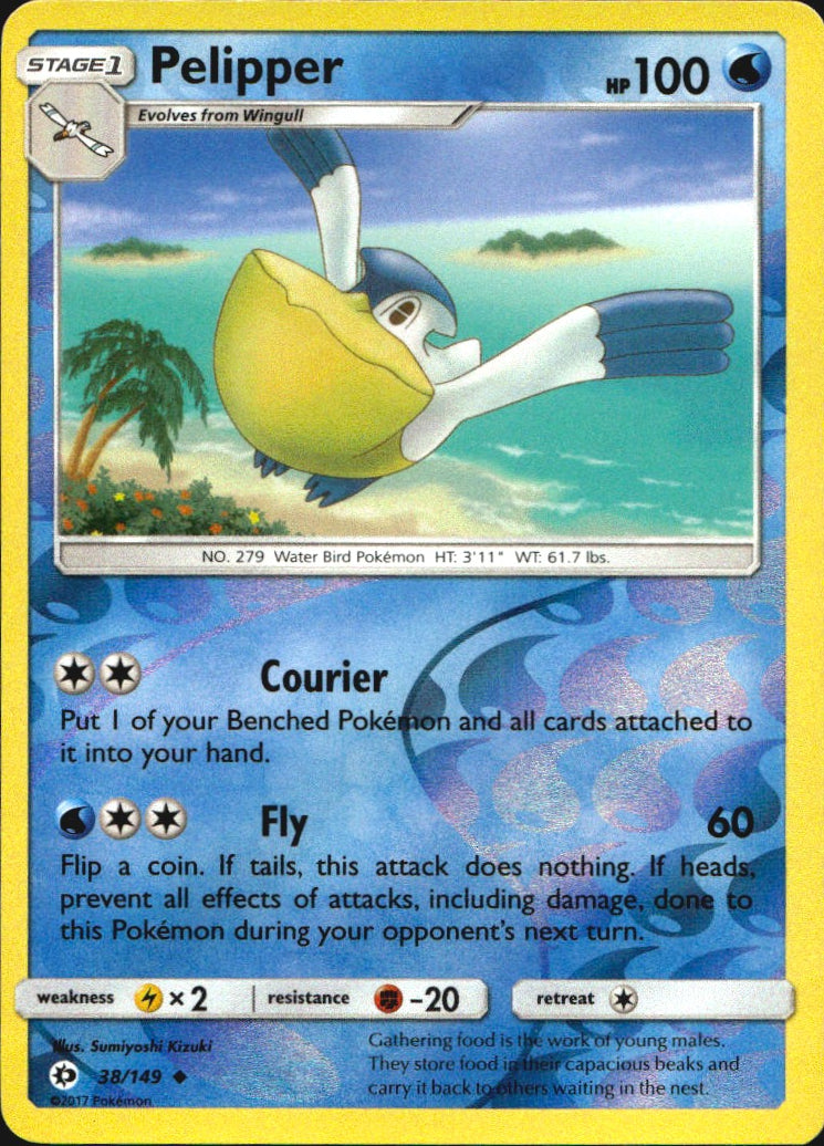 Pelipper 38/149 Uncommon Sun & Moon Pokemon Reverse Holo Near Mint