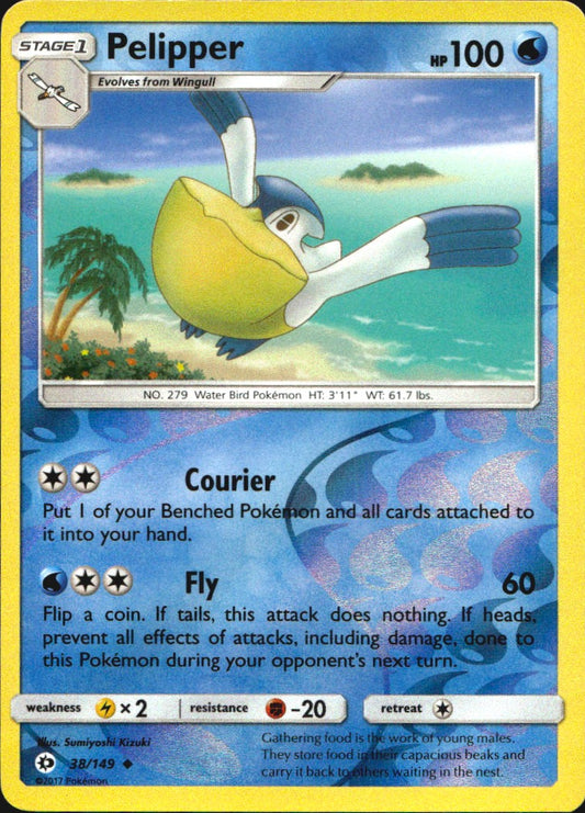 Pelipper 38/149 Uncommon Sun & Moon Pokemon Reverse Holo Near Mint