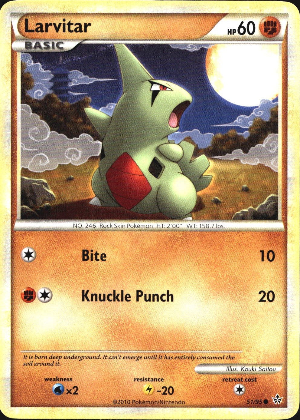 Larvitar 51/95 Common HGSS Unleashed Pokemon Near Mint