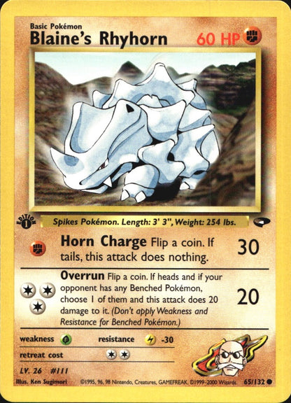 Blaine's Rhyhorn 65/132 Common Gym Challenge Pokemon 1st Edition Near Mint