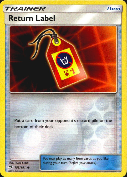 Return Label 153/181 Uncommon Team Up Pokemon Reverse Holo Near Mint